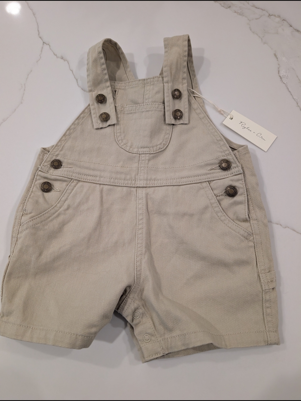 Rylee + Cru Neutral Tan Short Overalls
